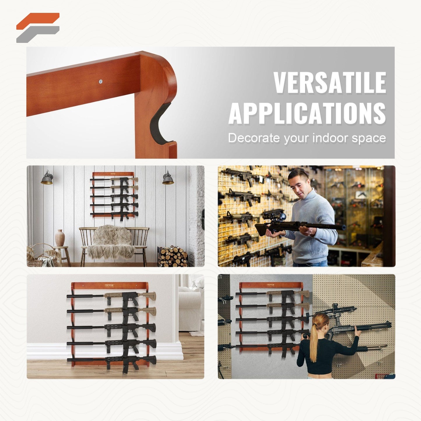 Wooden Wall-Mounted Gun Rack for 5 Rifles & Shotguns – Heavy Duty Display with Soft Padding