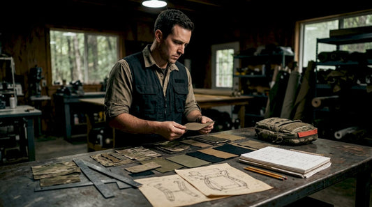 Gear engineer inspects tactical fabric samples