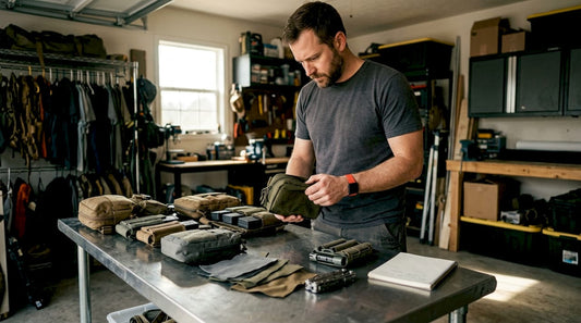 Tactical gear specialist comparing pouch colors