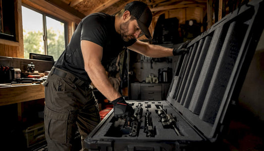 Man packing rifles in multi-rifle case