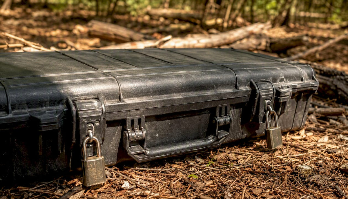 Tactical gun case secured with heavy padlocks