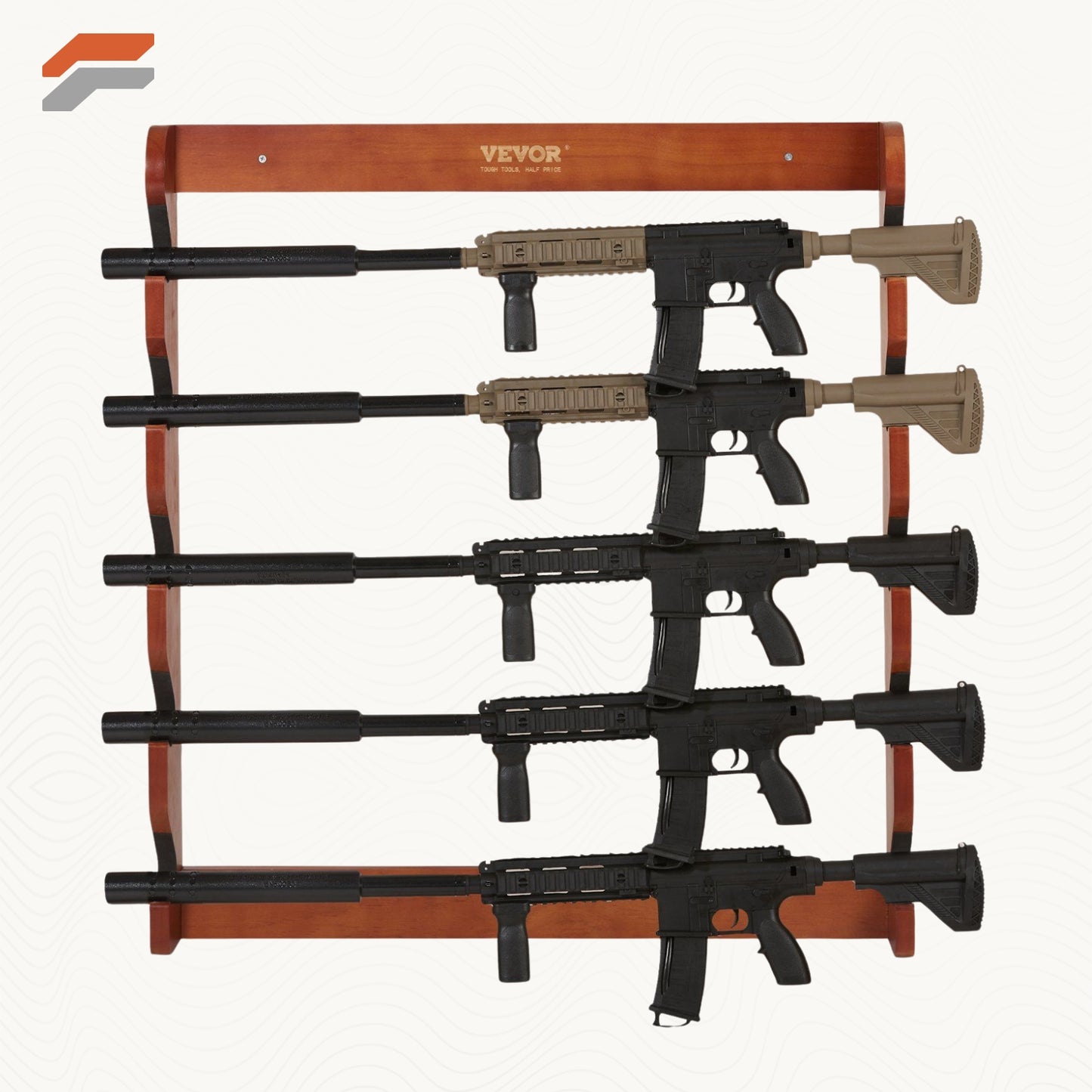 Wooden Wall-Mounted Gun Rack for 5 Rifles & Shotguns – Heavy Duty Display with Soft Padding