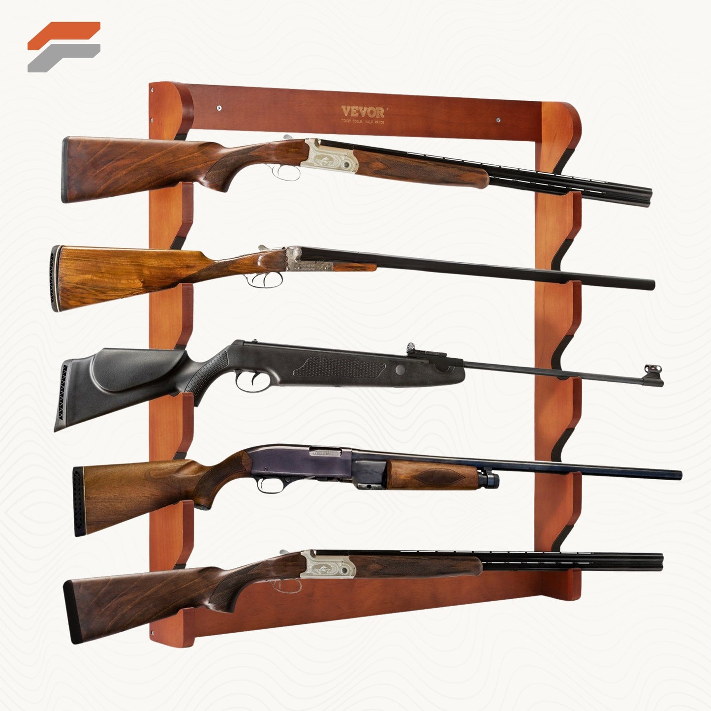 Wooden Wall-Mounted Gun Rack for 5 Rifles & Shotguns – Heavy Duty Display with Soft Padding