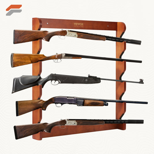 Wooden Wall-Mounted Gun Rack for 5 Rifles & Shotguns – Heavy Duty Display with Soft Padding