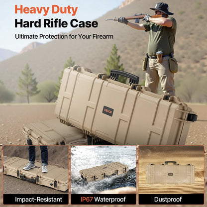VEVOR Waterproof Hard Rifle Case with Pre-Cut Foam & Wheels for Secure Gun Storage