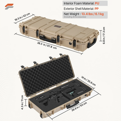 VEVOR Waterproof Hard Rifle Case with Pre-Cut Foam & Wheels for Secure Gun Storage