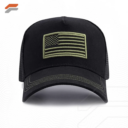 Patriotic American Flag Trucker Hat with Adjustable Strap