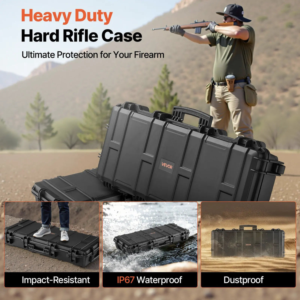 20 Inch Rifle Case Durable Lockable Rifle Case with Custom Foam Inserts, Water and Dust R ...