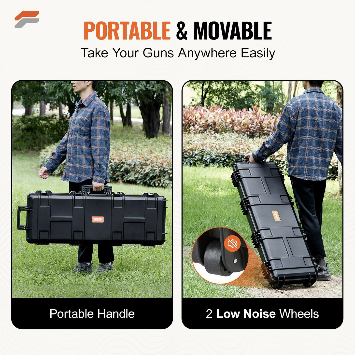 VEVOR Heavy-Duty Tactical Range Case with 3-Layer Foam & Durable Wheels for Waterproof Protection