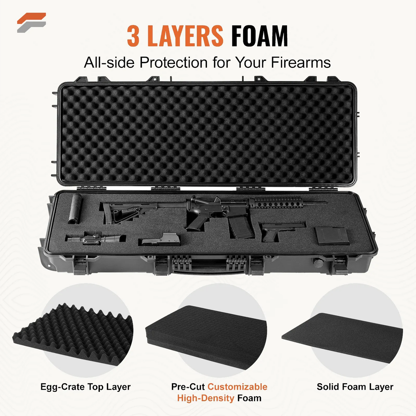 VEVOR Heavy-Duty Tactical Range Case with 3-Layer Foam & Durable Wheels for Waterproof Protection