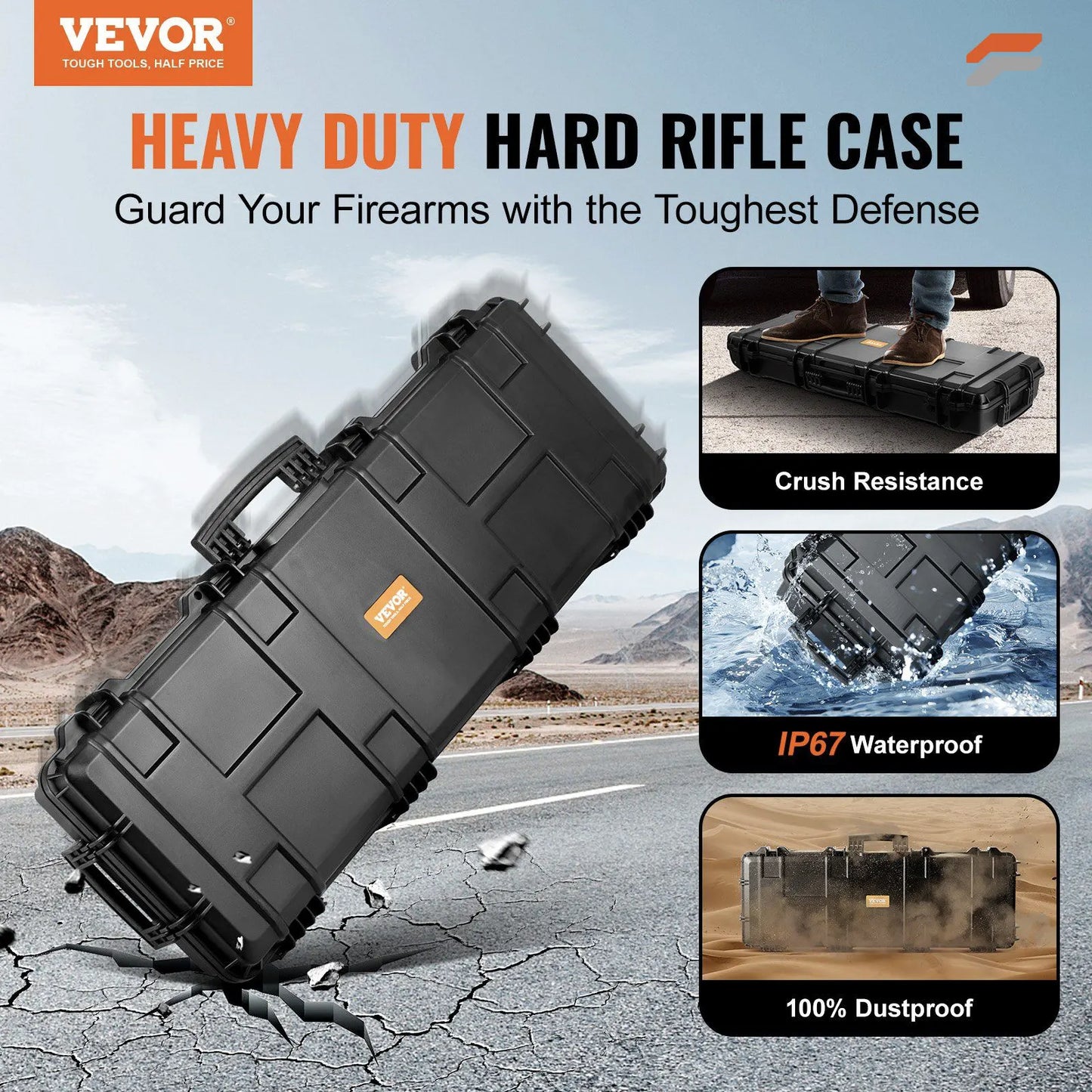 VEVOR Heavy-Duty Tactical Range Case with 3-Layer Foam & Durable Wheels for Waterproof Protection