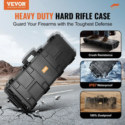 VEVOR Heavy-Duty Tactical Range Case with 3-Layer Foam & Durable Wheels for Waterproof Protection
