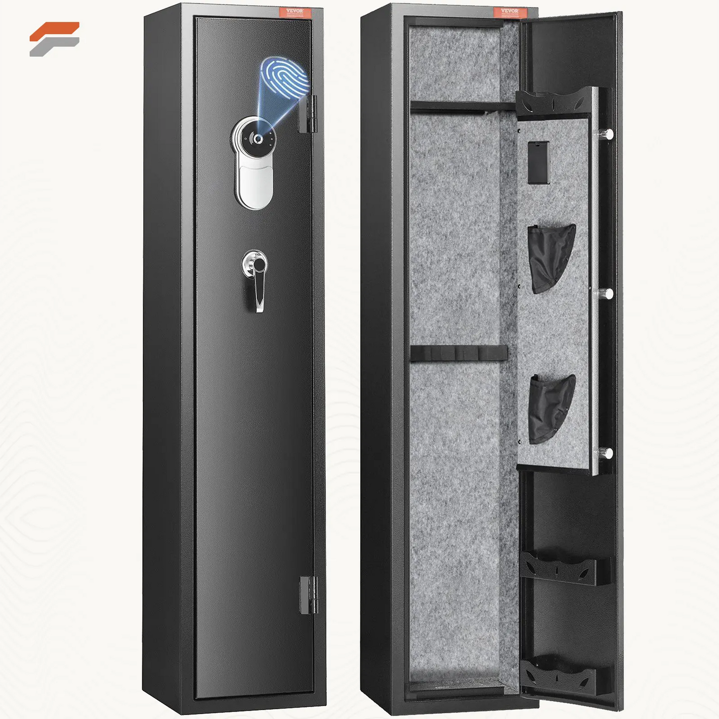 VEVOR Fingerprint-Enabled Rifle Safe with Quick Access for Shotguns, Pistol Rack & Removable Shelf