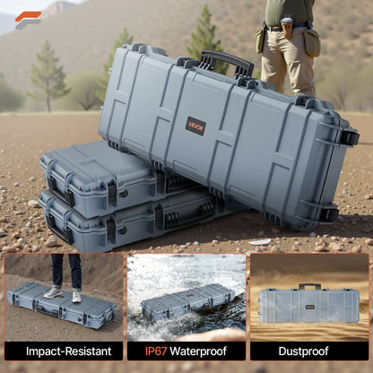 Heavy-Duty Lockable Rifle Case with Wheels and Pre-Cut Foam - IP67 Waterproof Gun Storage