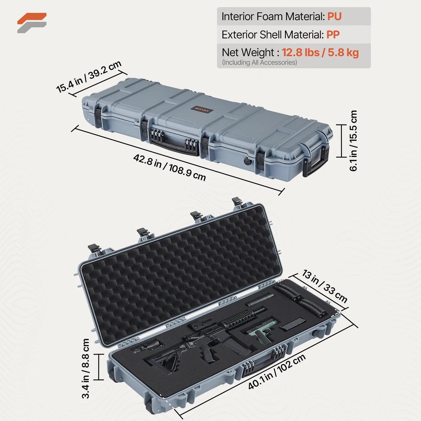 Heavy-Duty Lockable Rifle Case with Wheels and Pre-Cut Foam - IP67 Waterproof Gun Storage