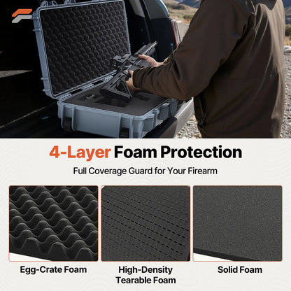 Heavy-Duty Lockable Rifle Case with Wheels and Pre-Cut Foam - IP67 Waterproof Gun Storage