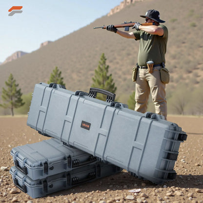 Waterproof Lockable Hard Rifle Case with Custom Foam Inserts - 50 Inch Gun Storage with Wheels