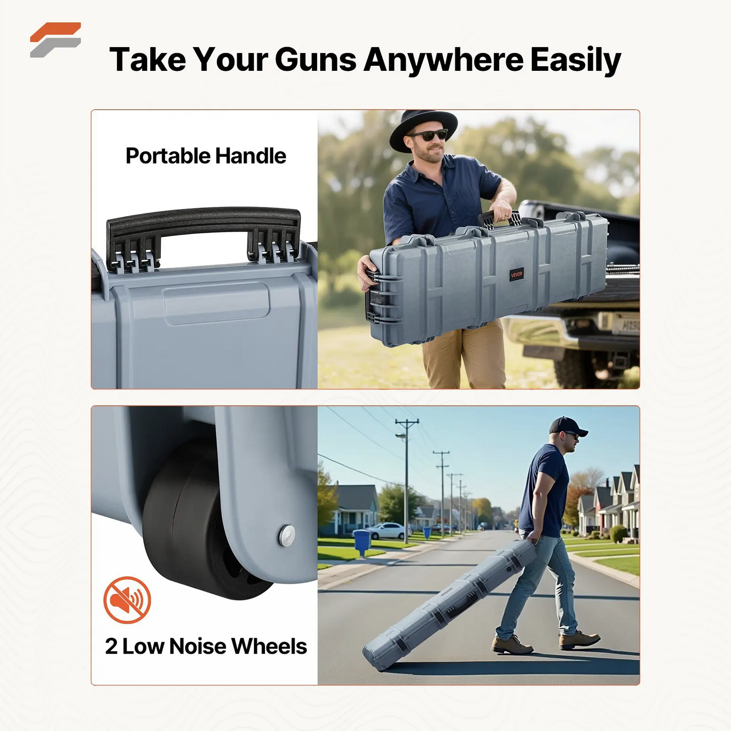 Waterproof Lockable Hard Rifle Case with Custom Foam Inserts - 50 Inch Gun Storage with Wheels