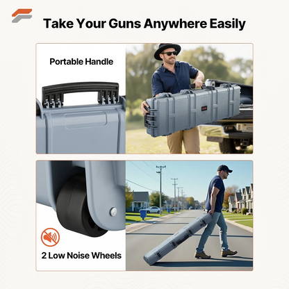 Waterproof Lockable Hard Rifle Case with Custom Foam Inserts - 50 Inch Gun Storage with Wheels