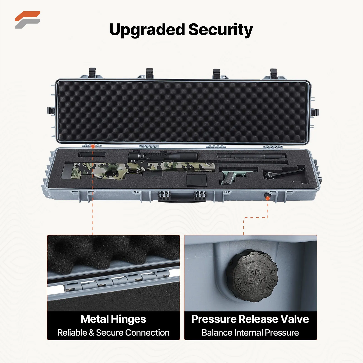 Waterproof Lockable Hard Rifle Case with Custom Foam Inserts - 50 Inch Gun Storage with Wheels