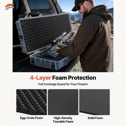 Waterproof Lockable Hard Rifle Case with Custom Foam Inserts - 50 Inch Gun Storage with Wheels
