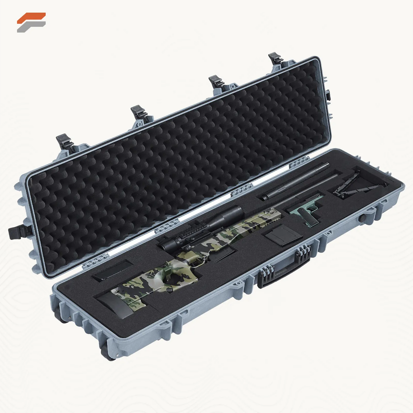 Waterproof Lockable Hard Rifle Case with Custom Foam Inserts - 50 Inch Gun Storage with Wheels