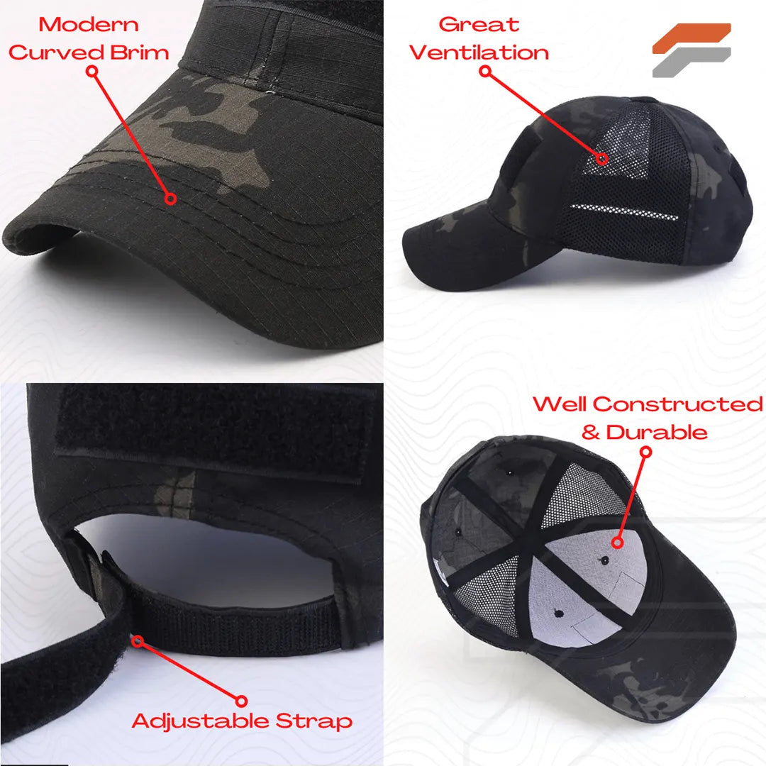 Military-Style Tactical Patch Hat with Adjustable Strap