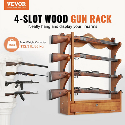 Heavy Duty Wall Mounted Gun Rack for 4 Rifles and Shotguns - VEVOR Wooden Display Storage