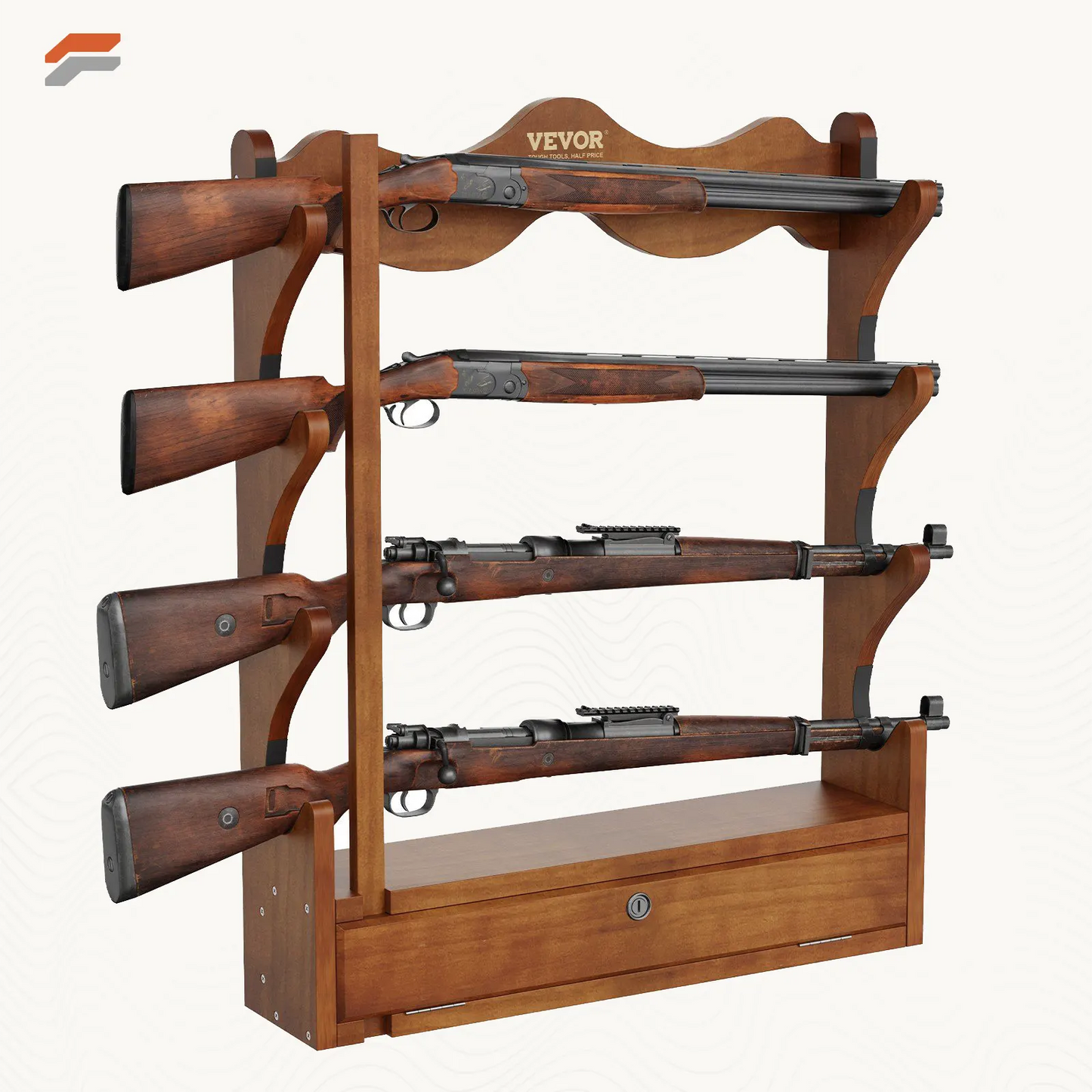 Heavy Duty Wall Mounted Gun Rack for 4 Rifles and Shotguns - VEVOR Wooden Display Storage