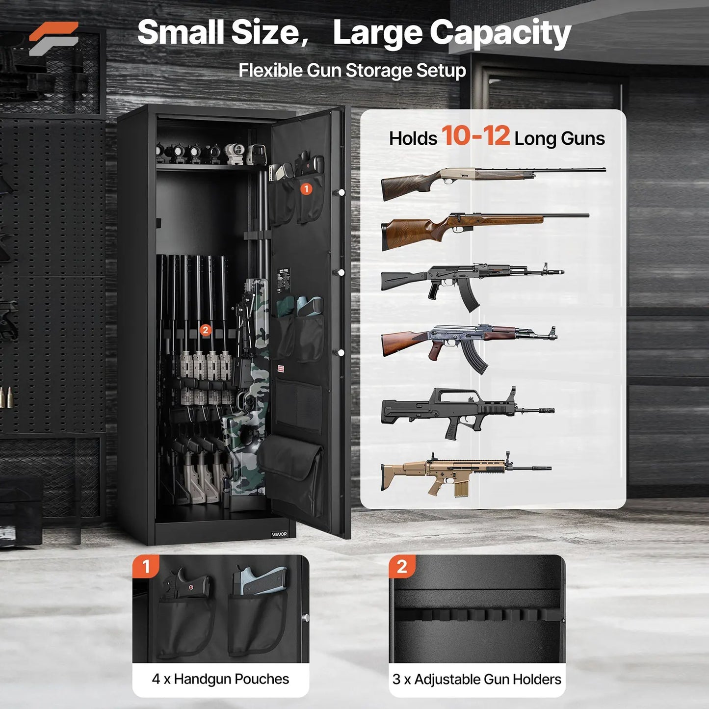 VEVOR Secure Vault 10-12 Gun Safe for Rifles & Pistols - Fireproof Digital Safe with Quick Access Pockets