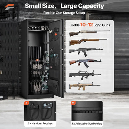 VEVOR Secure Vault 10-12 Gun Safe for Rifles & Pistols - Fireproof Digital Safe with Quick Access Pockets