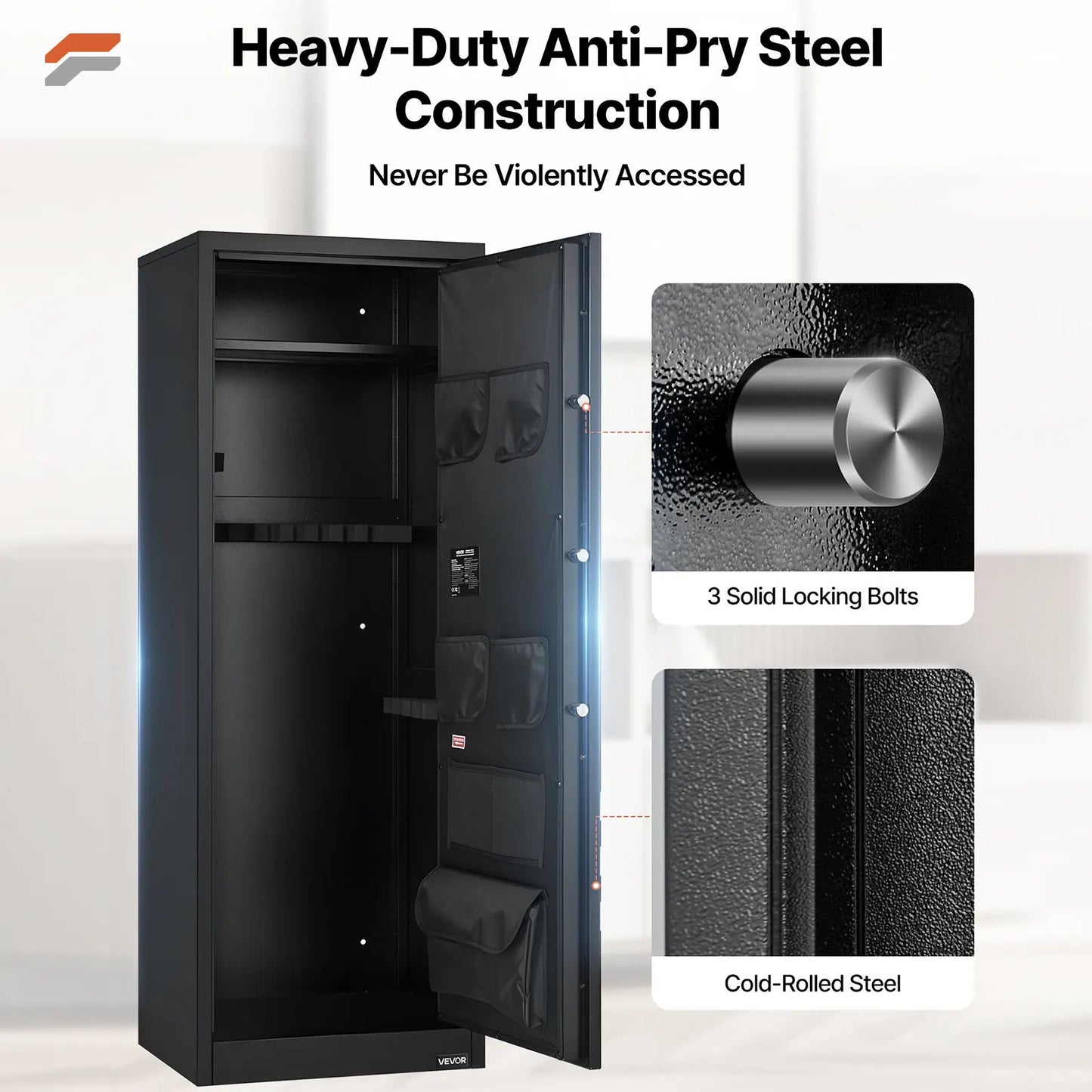 VEVOR Secure Vault 10-12 Gun Safe for Rifles & Pistols - Fireproof Digital Safe with Quick Access Pockets