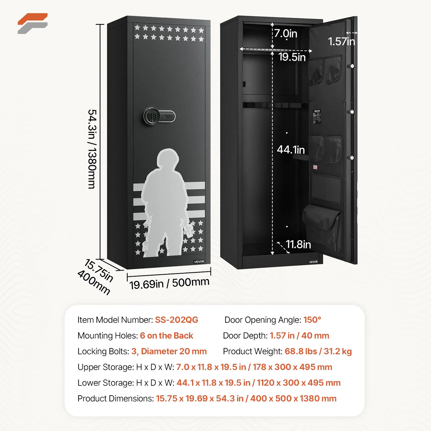 VEVOR Secure Vault 10-12 Gun Safe for Rifles & Pistols - Fireproof Digital Safe with Quick Access Pockets