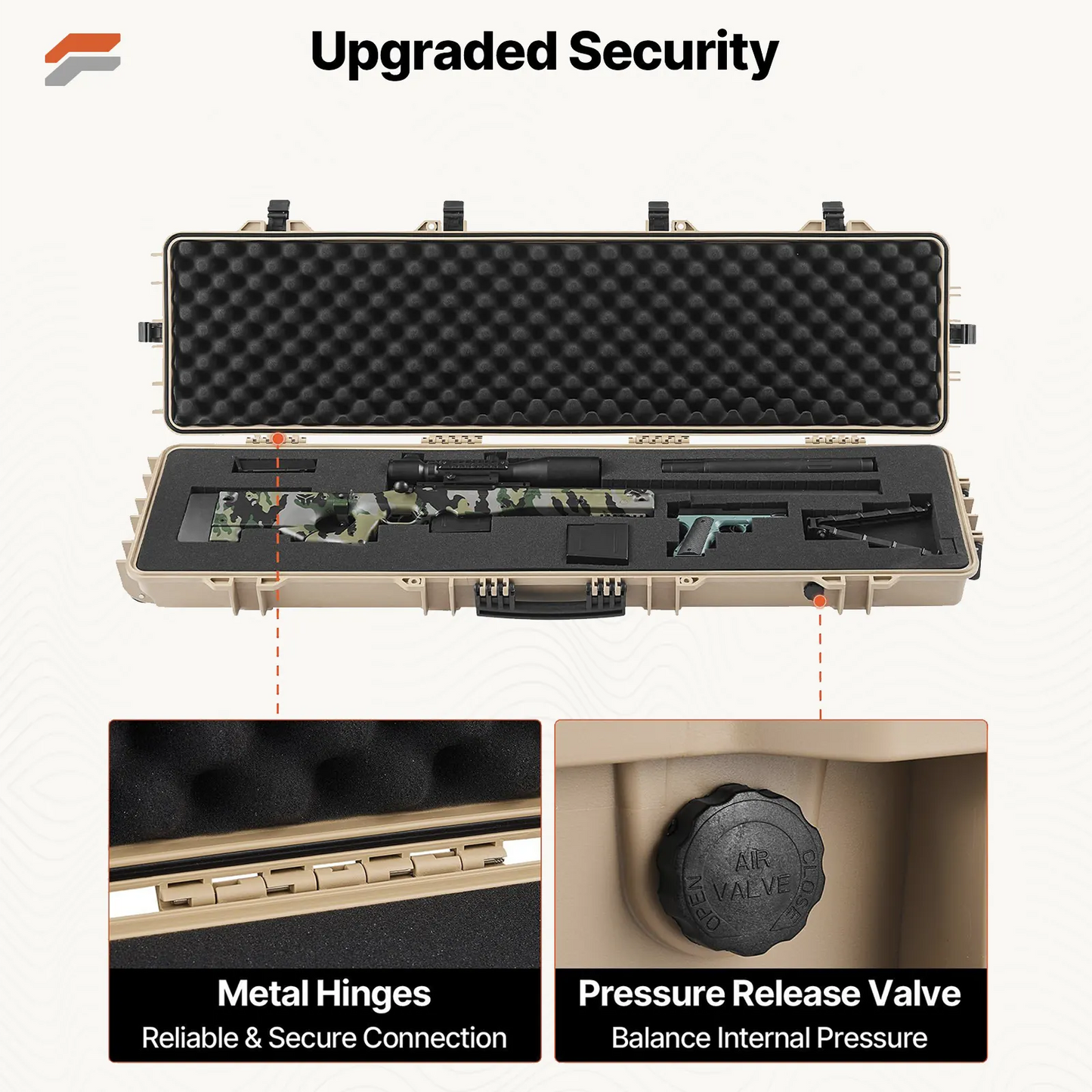 VEVOR Waterproof Hard Rifle Case with Wheels & Pre-cut Foam - 50 inch Dustproof Gun Storage for Rifle and Shotgun