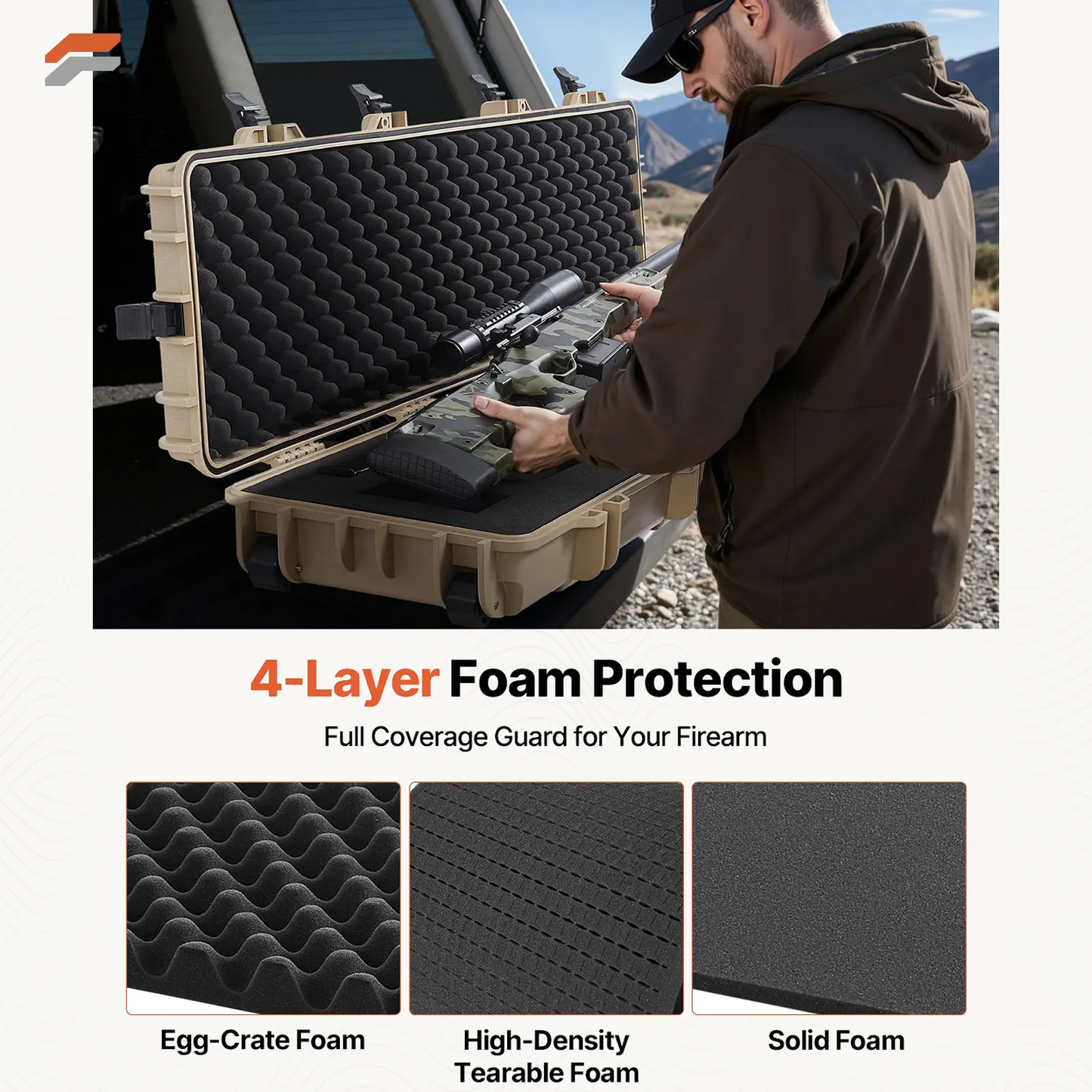 VEVOR Waterproof Hard Rifle Case with Wheels & Pre-cut Foam - 50 inch Dustproof Gun Storage for Rifle and Shotgun