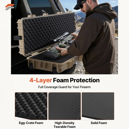 VEVOR Waterproof Hard Rifle Case with Wheels & Pre-cut Foam - 50 inch Dustproof Gun Storage for Rifle and Shotgun