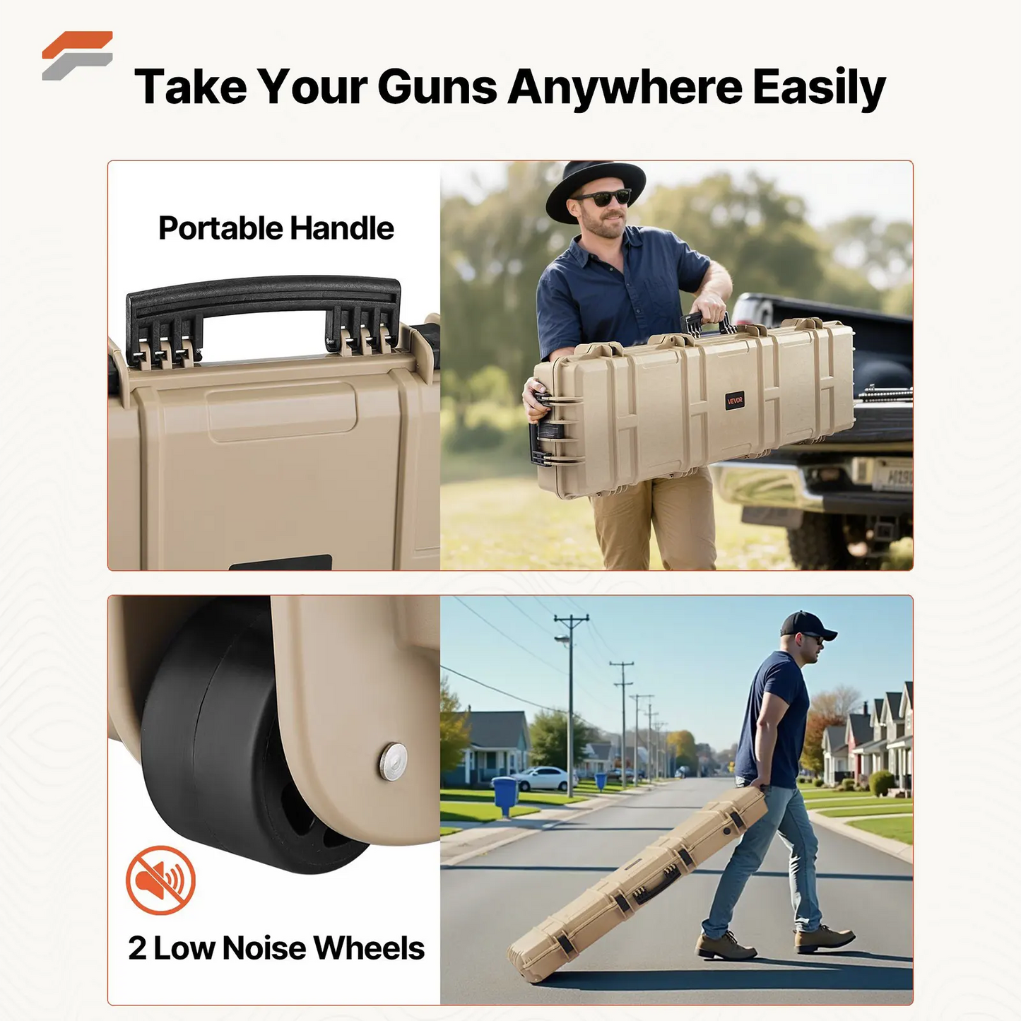 VEVOR Waterproof Hard Rifle Case with Wheels & Pre-cut Foam - 50 inch Dustproof Gun Storage for Rifle and Shotgun