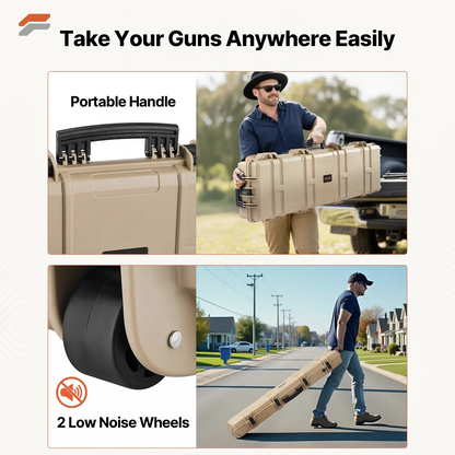 VEVOR Waterproof Hard Rifle Case with Wheels & Pre-cut Foam - 50 inch Dustproof Gun Storage for Rifle and Shotgun
