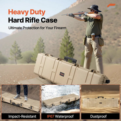 VEVOR Waterproof Hard Rifle Case with Wheels & Pre-cut Foam - 50 inch Dustproof Gun Storage for Rifle and Shotgun