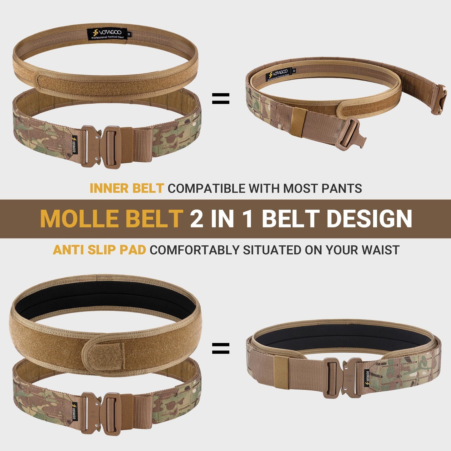 VOTAGOO Tactical Belt-MOLLE Battle Belt, with Quick Release Buckle and Anti-Slip Pad Inner Belt,Law Enforcement Duty Gun Belt