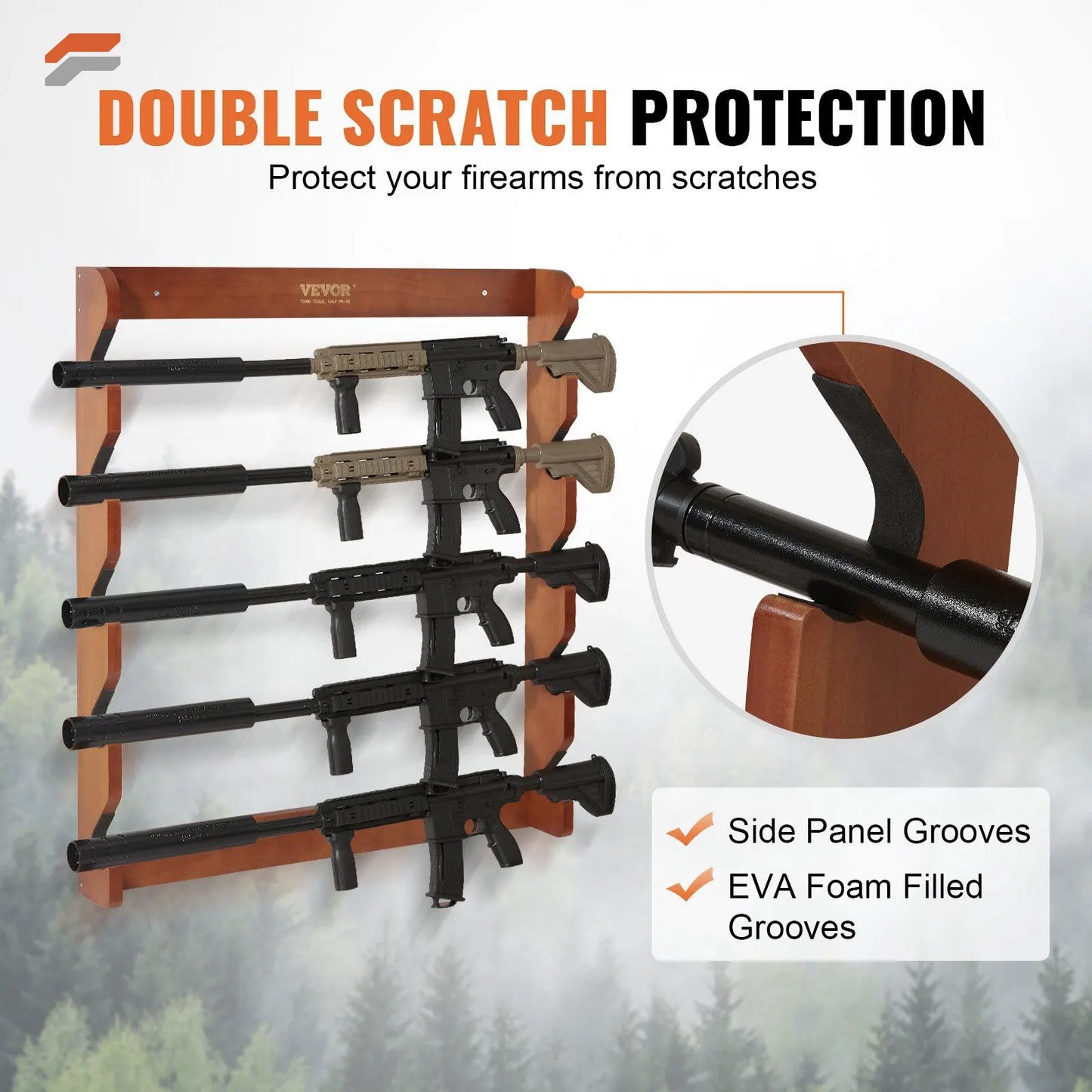 Wooden Wall-Mounted Gun Rack for 5 Rifles & Shotguns – Heavy Duty Display with Soft Padding