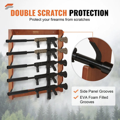Wooden Wall-Mounted Gun Rack for 5 Rifles & Shotguns – Heavy Duty Display with Soft Padding